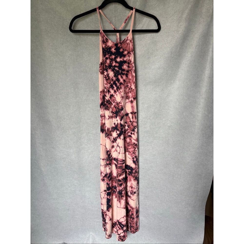 Sundry Anthropologie Pink Black Tie Dye Side Slit Maxi Dress Sz 0/XS Boho Hippie